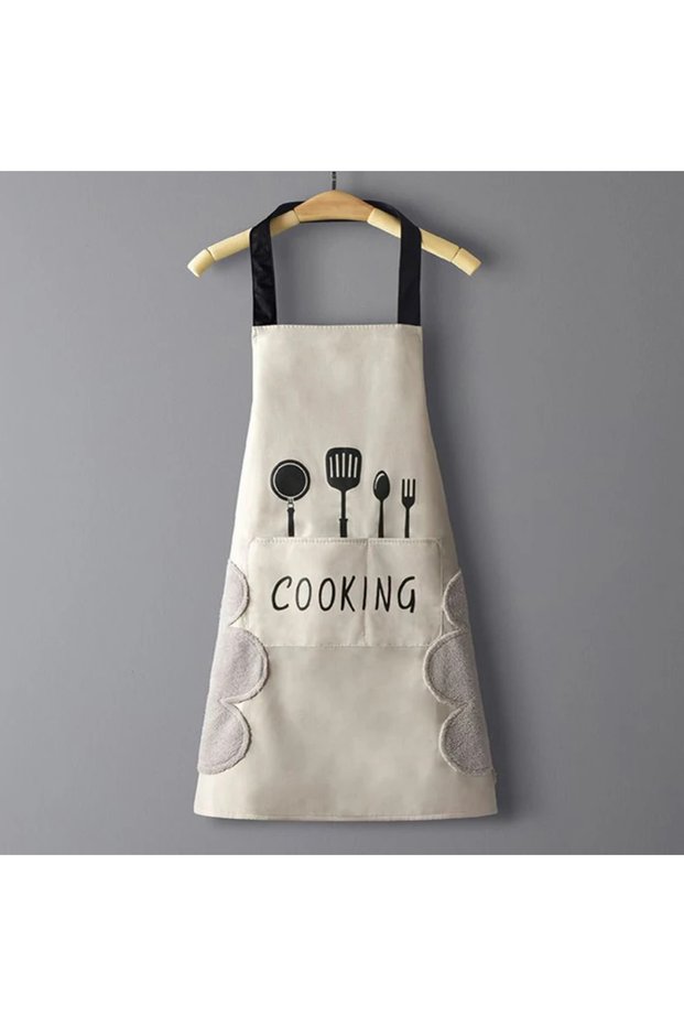 WHITE Household Waterproof Oilproof Apron Can Wipe Hands Cooking Baking Cleaning Men and Women Unive