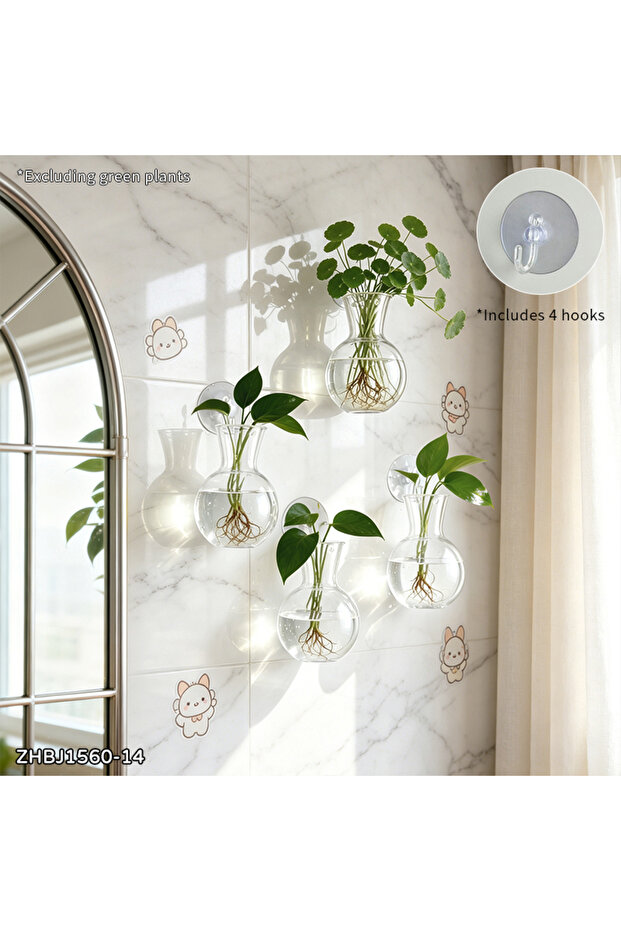 4 Pcs Creative Semi Circular Class Wall Mounted Vase Flower Plate Plant Hydroponic Aquarium Wall Fis