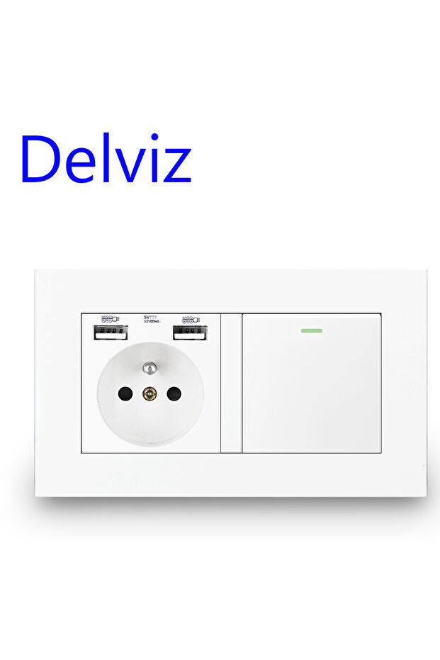 مقبس USB (مفتاح) Delviz مفتاح إضاءة قياسي فرنسي، مفتاح ممر سلم أحادي الاتجاه/ثنائي الاتجاه، أبيض