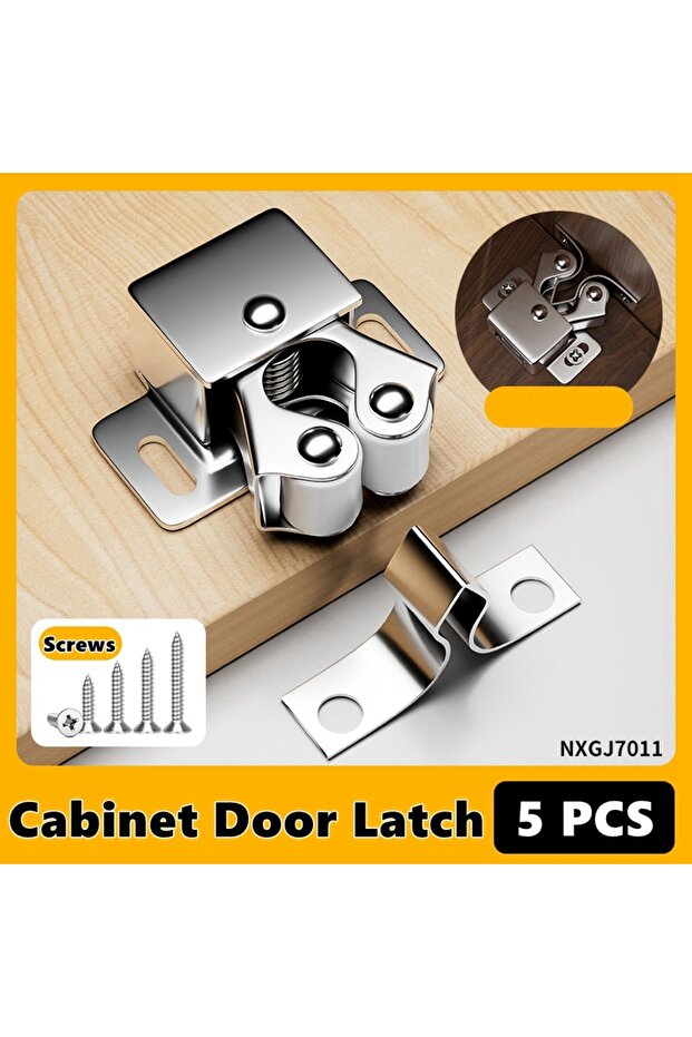 silvery 5pcs Double Roller Strong Hold Cupboard Cabinet Door Catches with Screws,Cabinet Catch Door