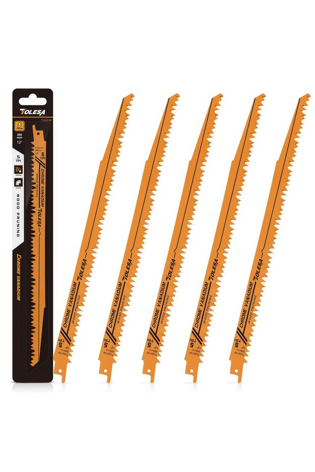 1.3mm Wood Cutting 12inch 300mm 5TPI TOLESA 5PCS 5/6TPI Wood Pruning Reciprocating Saw Blades for Wo