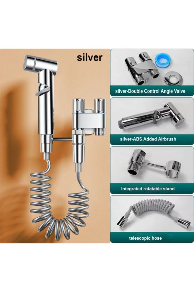 Silver-dual control Bidet Toilet Sprayer Set Spray Water Bathroom Handheld Bidet Sprayer Toilet Show