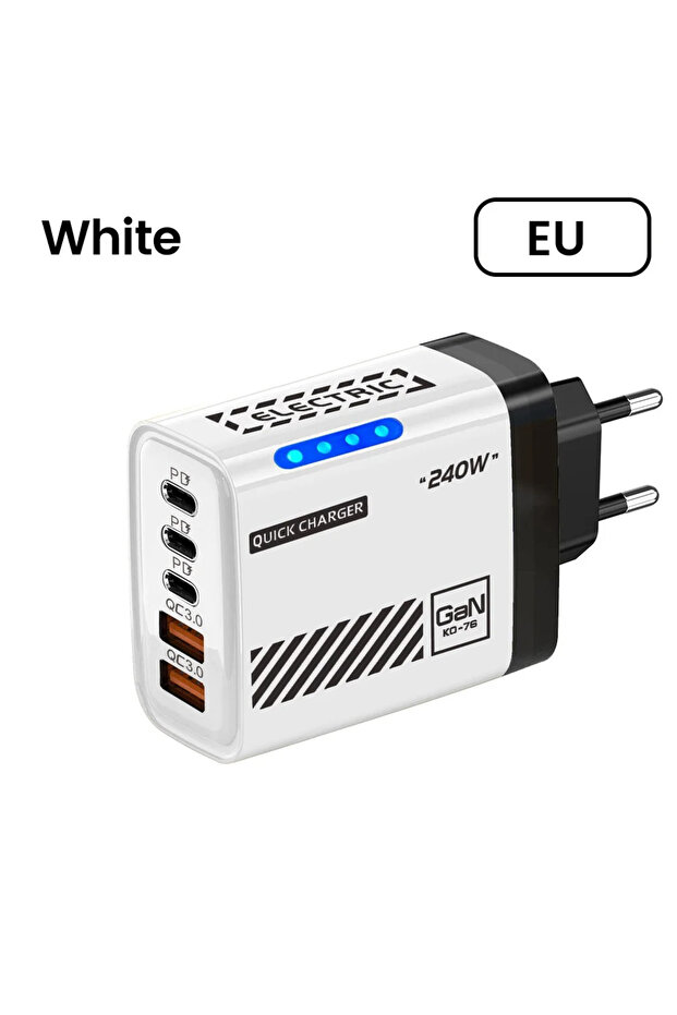 EU white 240W GaN 5 Port Fast Charging Station 3PD 2USB Charger For iPhone 17 16 15 Pro EU ...