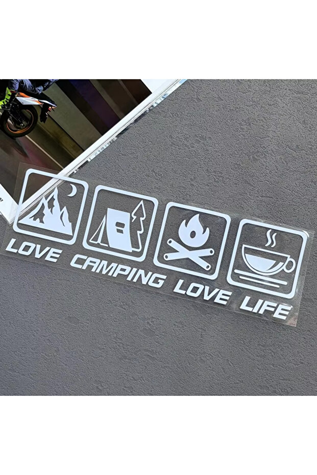 25X7.5CM WHITE CANPING LOVE LIFE Camping Car Stickers Wilderness Campfire Adventure Car Decoration S