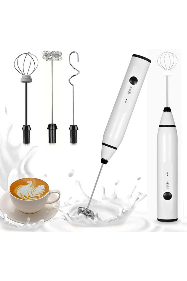 3 in 1 White Mini Electric Handheld Milk Frother Electric Blender with USB Electrical Maker Whisk Mi