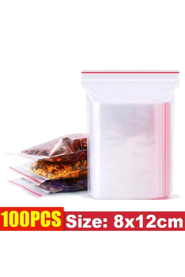 8x12CM 100pcs Thicken Zipper Sealed Bags Clear Plastic Storage Bag for Small Jewelry Food Packing Re
