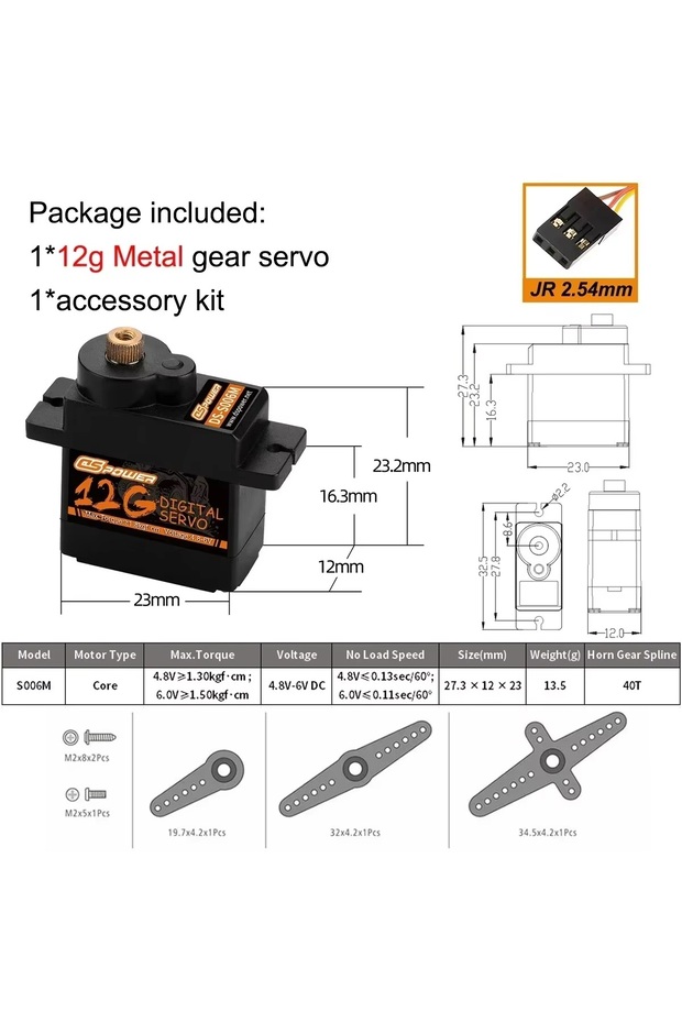 12G DS-S006M Black DSPOWER 9g 12g Micro Digital Servo Plastic/Metal Gear 4.8~6.0V DC for RC Mini Car