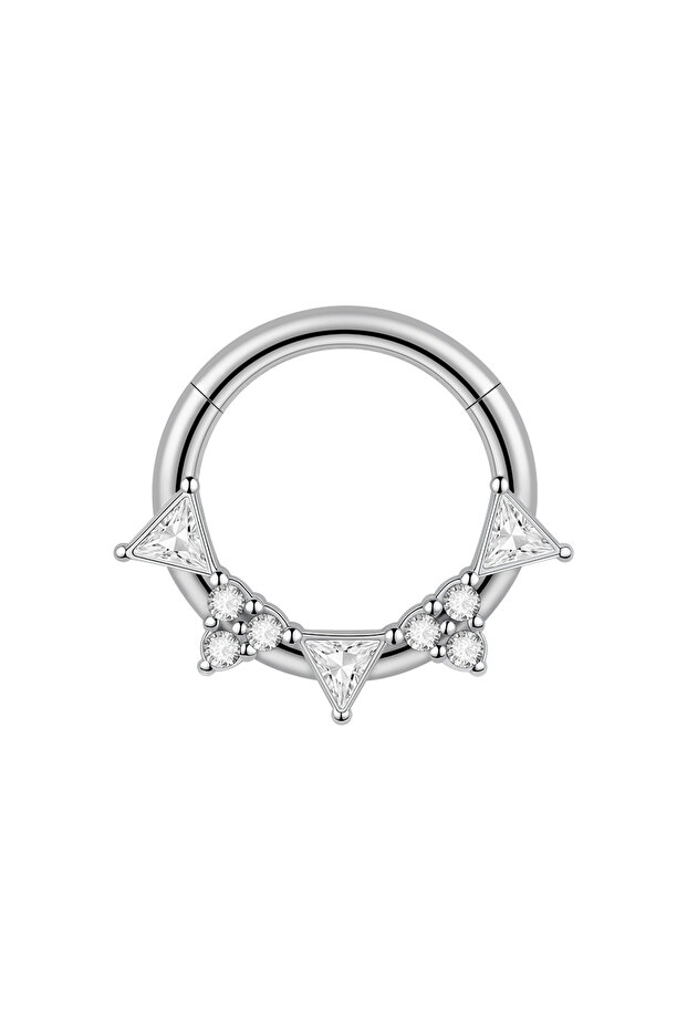 Geometric body 1.2x8mm Nose Rings & Studs E-Silver-1PC 1PC CZ Paved Nose Ring Septum 16G Snake Trape