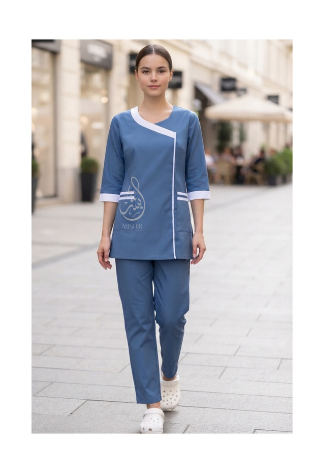 Housemaid/Khadama/Nanny/Babysitter SET Uniform Set, ZIPPER NECK with 3/4 Sleeves and Trousers, with Front Pockets COTTON