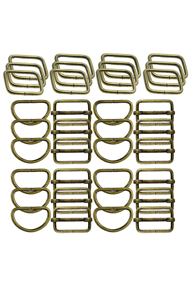 For 38mm Webbing Antique Brass 36Pcs/Pack Metal Belt Buckle Hardware Assortment, D Rings, Slide Buck
