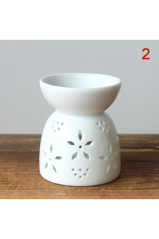 2 Ceramic Crafts Aroma Burner Handmade Hollow Flower Pattern Essential Oil Burner Candle Lam