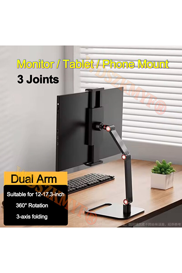 3 joints Portable Monitor Stand for 12”- 17.3" 360° Adjustable Swivel Bracket Tablet Holder Compatib
