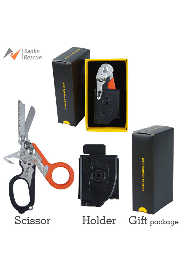 مقصات طوارئ طبية قابلة للطي من الستانلس ستيل مع حامل/حامل أدوات، طراز Or bk set Trauma Shears