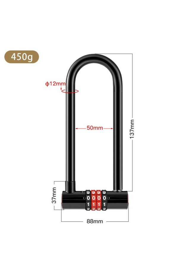 137mm Extended U-shaped Anti-theft Combination Lock Double Glass Door Shop Door Padlock Bicycle Lock