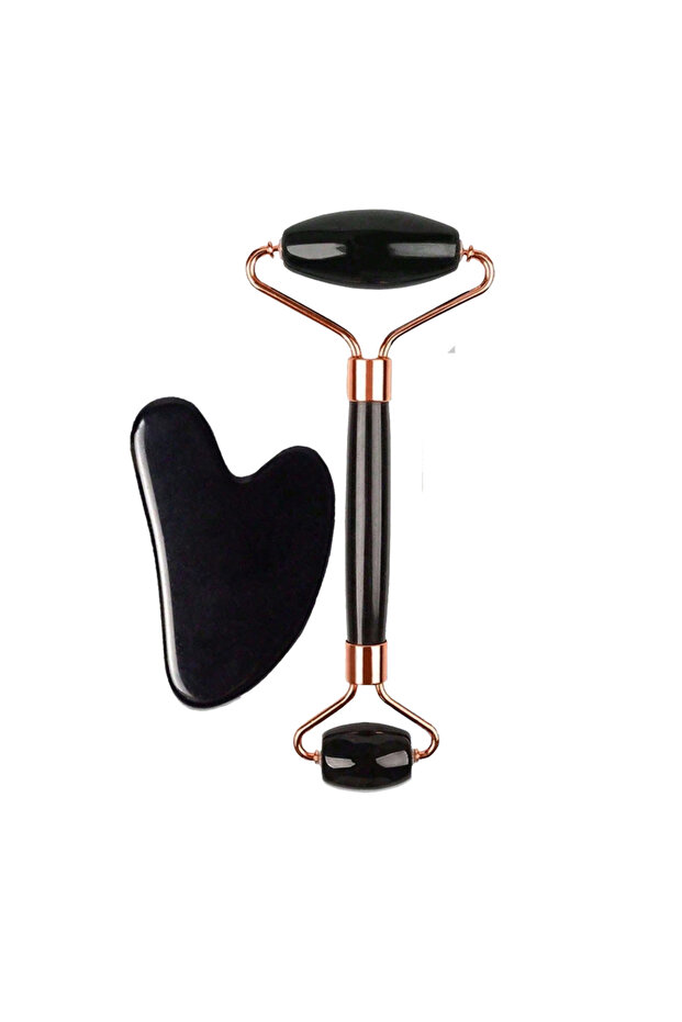 2pcs set-Black Facial Roller Ice Face Roller for Eyes Double Chin Jawline & Neck Reduce Puffiness Ma