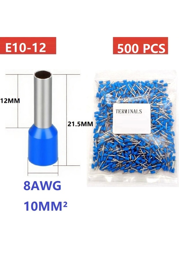 blue-E10-12 packaged Tubular Crimp Terminals Electrical Wire Cable Ferrules Connectors E0508 E7508 E