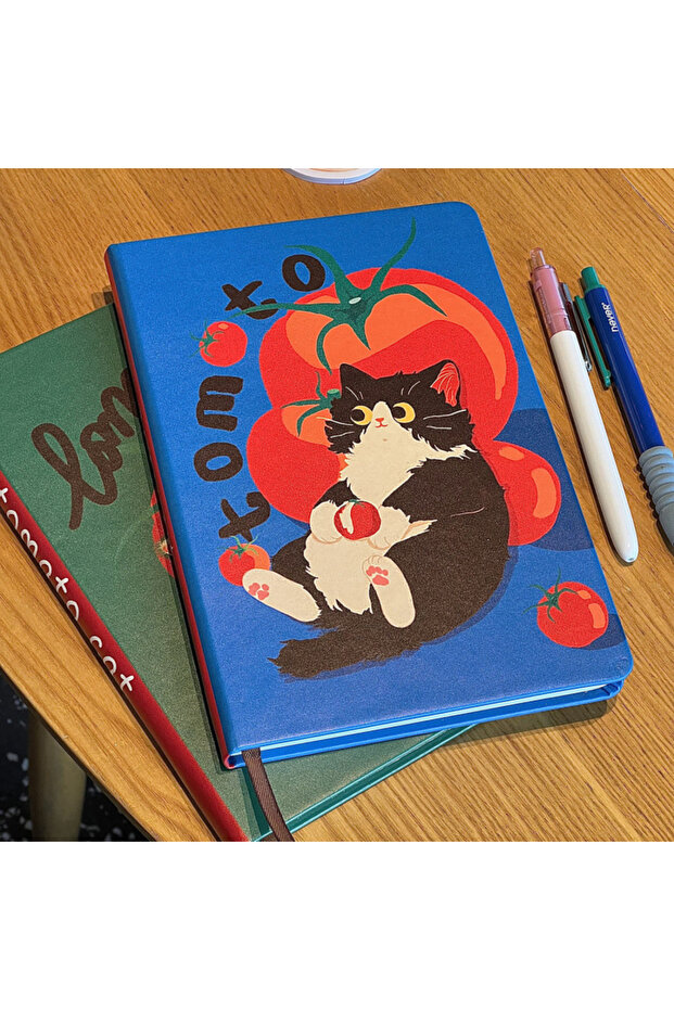 Blue and Green Cute Tomato Kitten Notebook A5 Schedule Plan Diary Student Stationery Daily Work Note