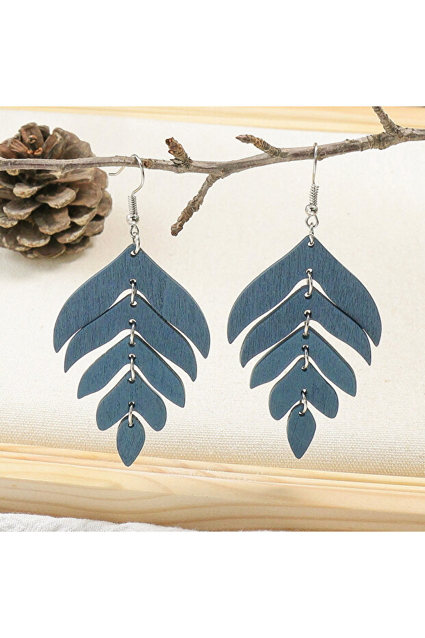 X23102407-1 Fashion Cutting Laser Wooden Drop Earrings Set Ethnic Cute Beautiful Leaf Feather Geomet