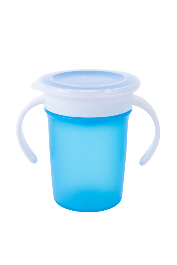 Blue (with cup lid) Baby Water Cups 360 Degrees Rotated Baby Learning Drinking Cup with Double Handl