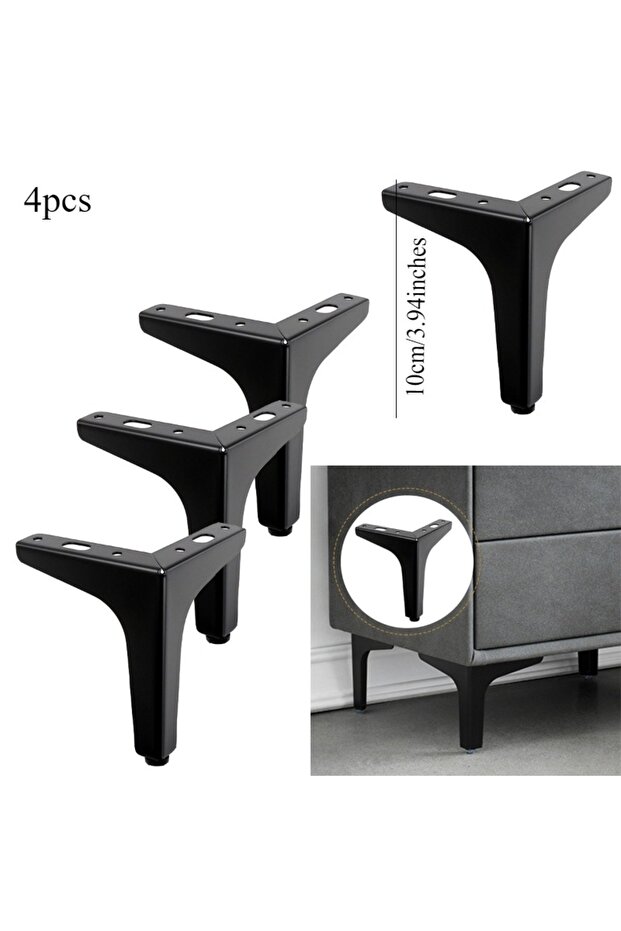 4pcs-10cm Black 4pcs DIY Replacement Sofa Feet Metal Legs for Furniture Modern Triangle Feet Cabinet