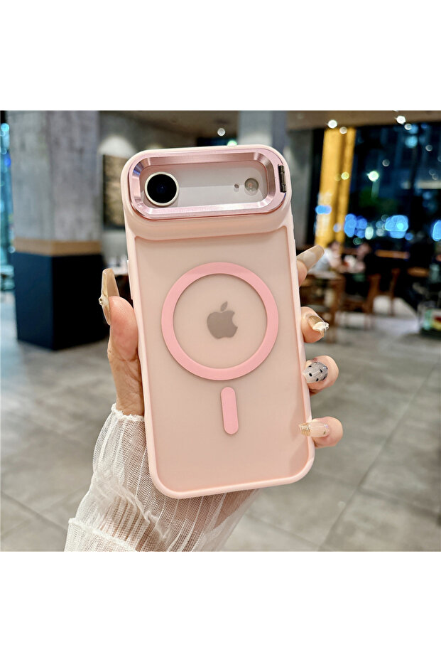 iPhone Air Pink Metal Lens Stand Magnetic Phone Case For Magsafe Wireless iPhone 17 Air 16E 16 15 14