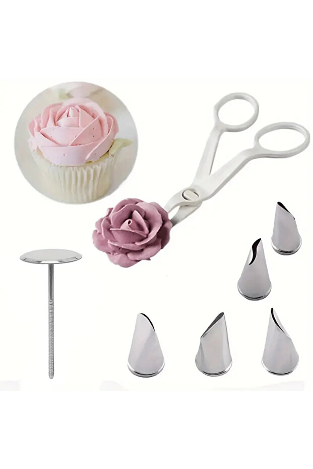 7 قطع A 2/7 قطع مجموعة أدوات تزيين الورود فوهة تزيين الأظافر مقص تزيين DIY