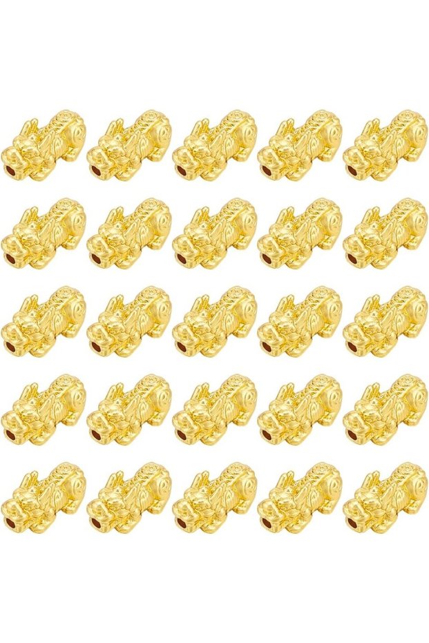 AECH02-19467 18Pcs 24k Gold Plated Pixiu Spacer Bead 3D Metal Chinese Fengshui Lucky Alloy Bead for