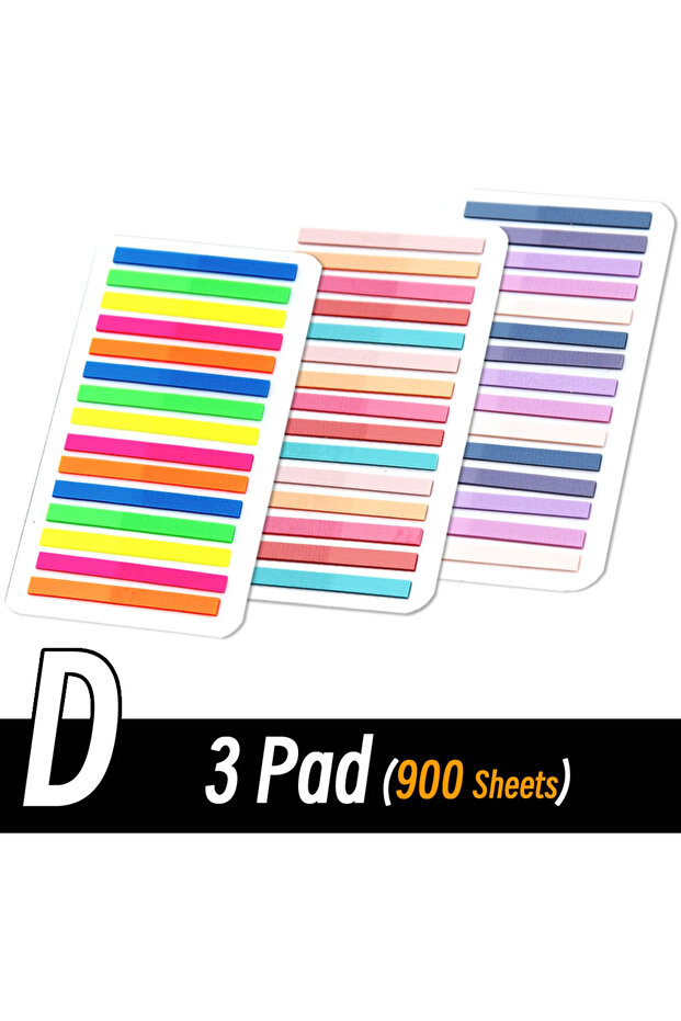 D Set 3 Pad 3000 Sheets Color Stickers Transparent Fluorescent Index Tabs Flags Sticky Note Page Boo