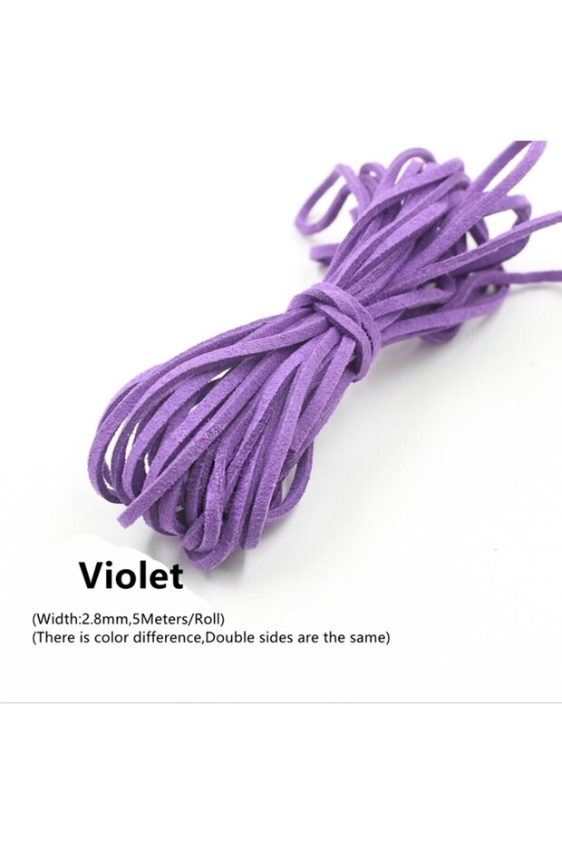 3MM 5Meters Violet 3MM 5M Micro-Fiber Flat Leather Lace Beading Thread Faux Suede Cord String Velvet