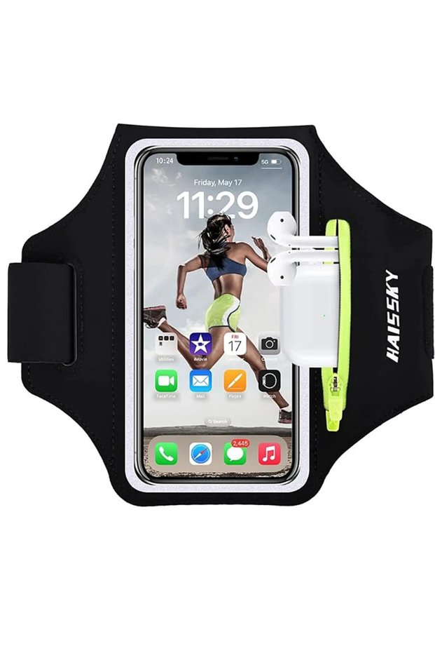 Black HAISSKY Zipper Pocket Running Sports Armband For iPhone 17 16 15 Pro Max 14 Plus 13 Men Women