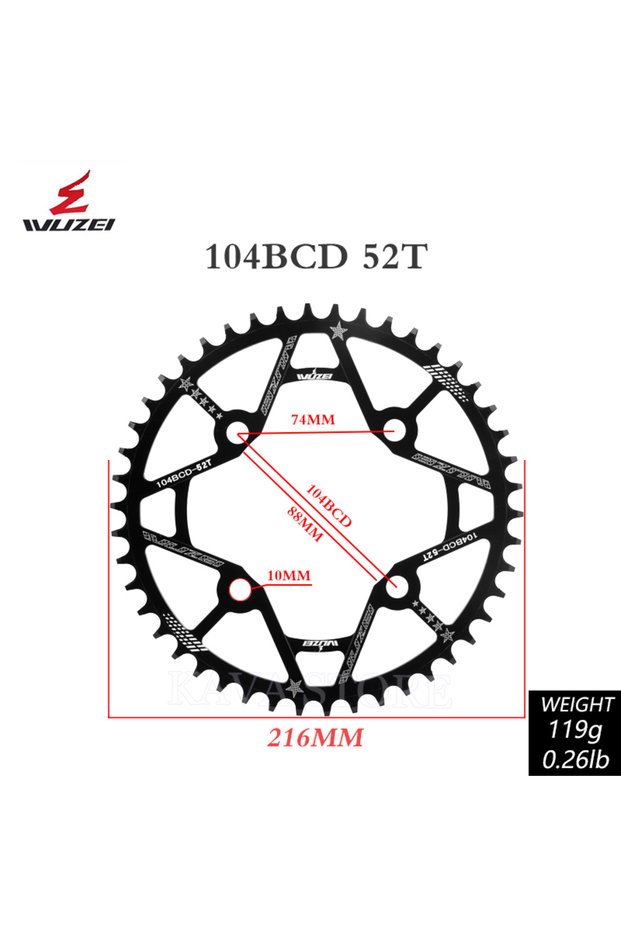 52T Wuzei 104BCD MTB Chainring Narrow Wide 104 BCD Crown Mountain Bike Sprocket 30 32 34 36 38 40 42