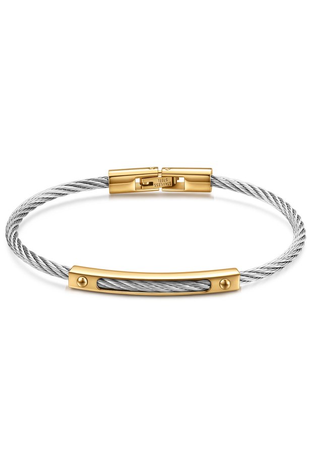 54-62mm Gold Silver VQYSKO Stainless Steel Thin Wire Twist Bracelet Masculine Jewellery Father's Day