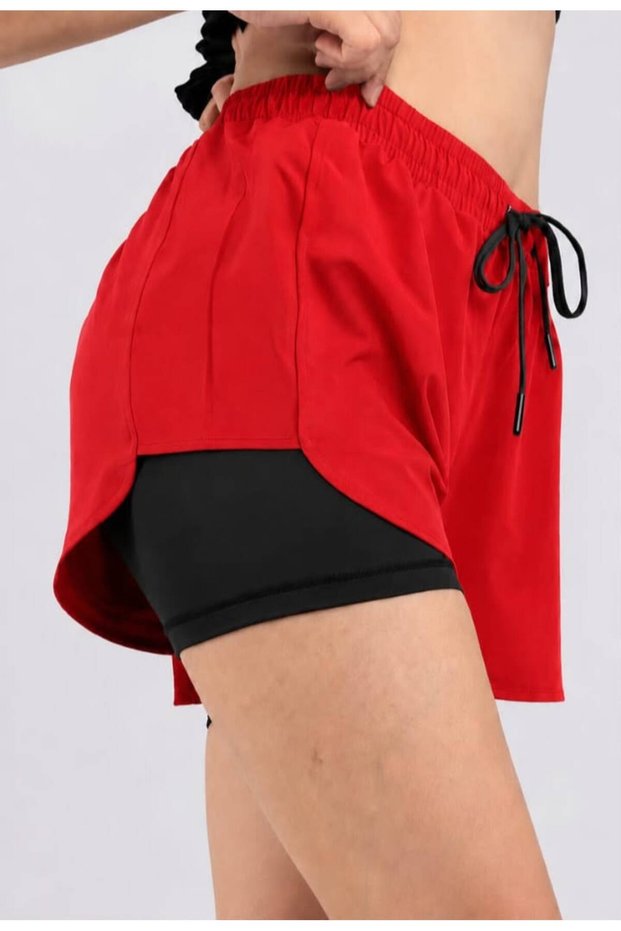 Women's Quick Dry Two Layered Leggings with Pocket Detail Sports Shorts