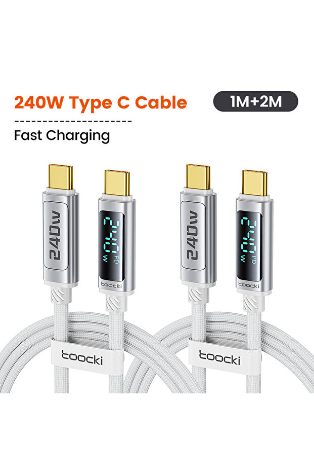 toocki 1m and 2m White Toocki 240W USB C Cable PD 3.1 Super Charge Type C To Type C Display Cable Fo
