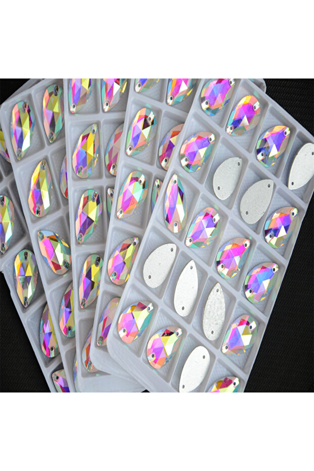 10x14mm 144pcs All Sizes Glass Crystal Teardrop Sew On Stone Flatback 2holes Crystal Clear AB 7*12~2