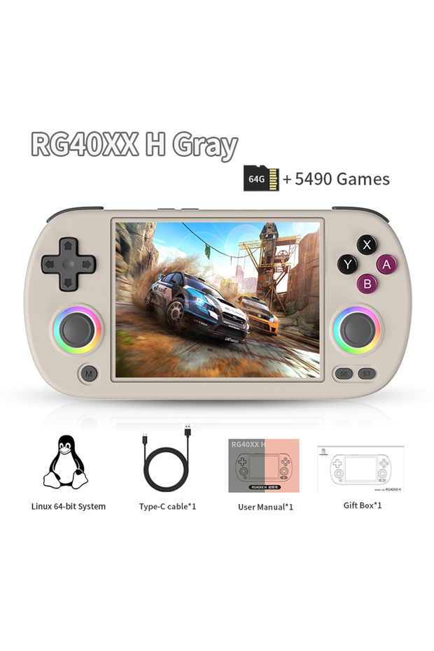 Gray 64GB ANBERNIC RG40XX H Handheld Game Console Linux 64-bit System 4.0 inch IPS 3200mAh Retro Vid