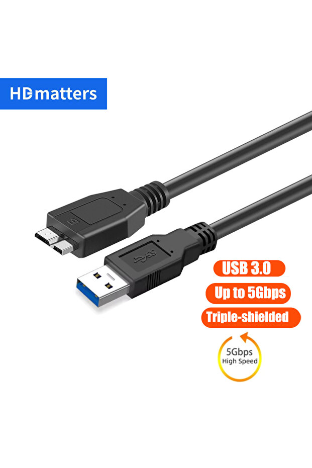 كابل USB 3.0 إلى Micro B بطول 0.6 متر لمحركات الأقراص الصلبة الخارجية Western Digital وToshiba وLacie وSeagate