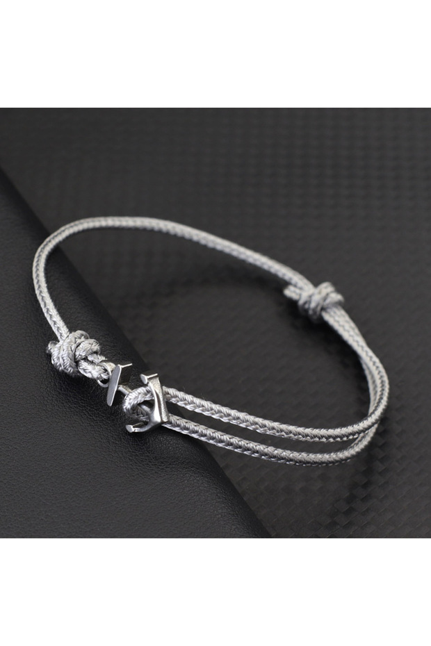 SilverGrey Simple Grade A 2mm Rope Bracelet Men Women Stainless Steel Anchor Handmade Adjustable Thi