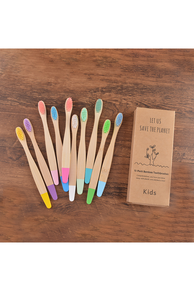 kids 10pcs color mix Children 10 Pieces Colorful Bamboo Toothbrush Nylon Bristle Eco Paint Toothbrus