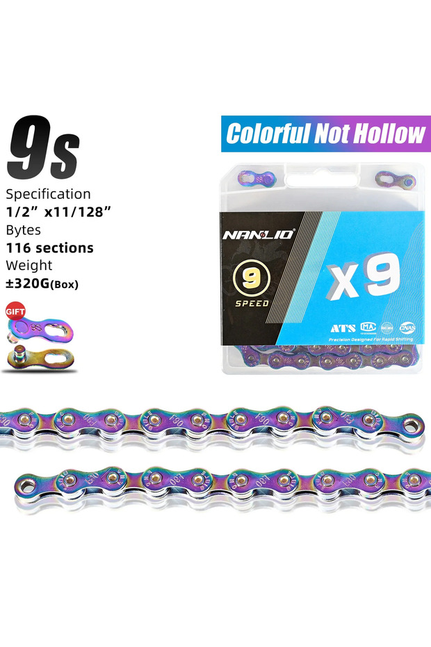 X9 Rainbow Nanlio Bike Chain X8 X9 X10 X11 X12 MTB Road Bicycle Chains,Variable Speed Chain 116/126L