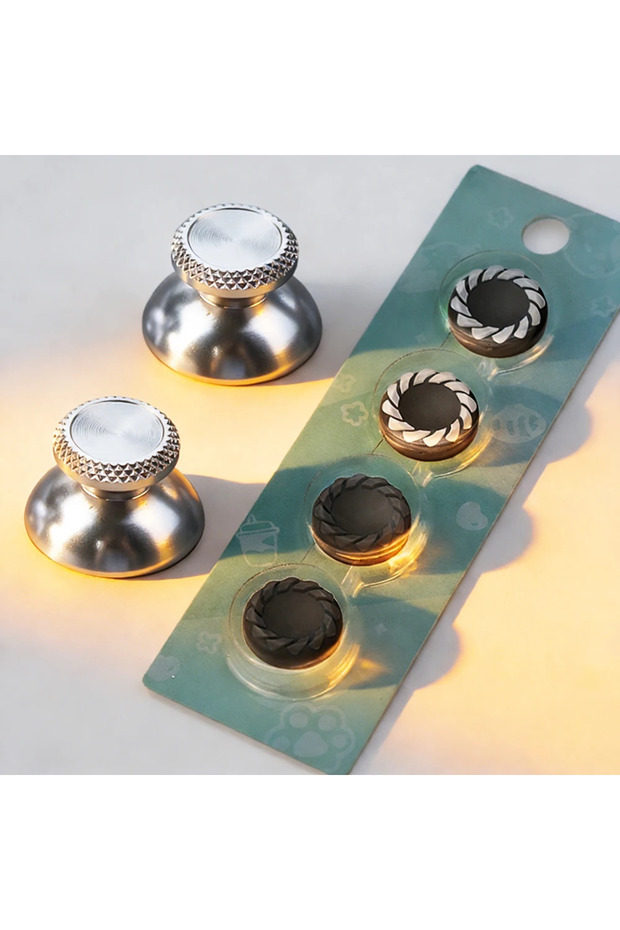 Silver For PS5 Controller Aluminum Thumbsticks with Silicone Thumb Grip Caps, Custom Color Enhanced