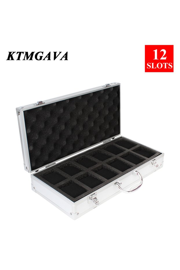 12 slots white 10/12/18 Grid Aluminum Alloy Black Watch Storage Box Jewelry Collection Box Portable