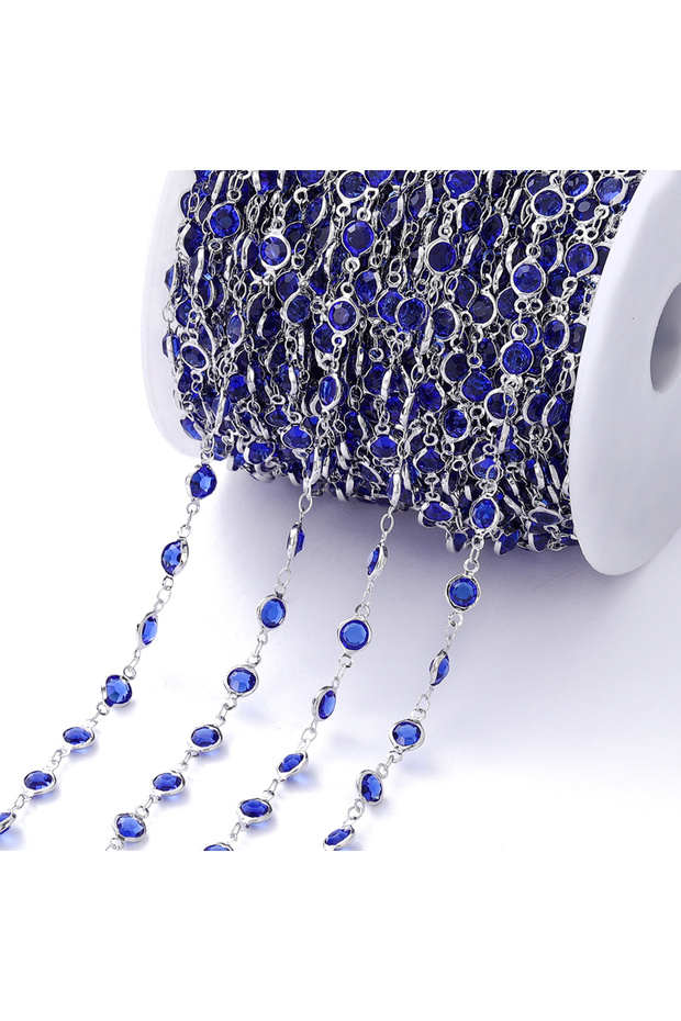 Purple-Rhodium 1Meter 6mm Colorful Crystal Beads Beaded Chain Glass Bead Necklace Chain Findings for