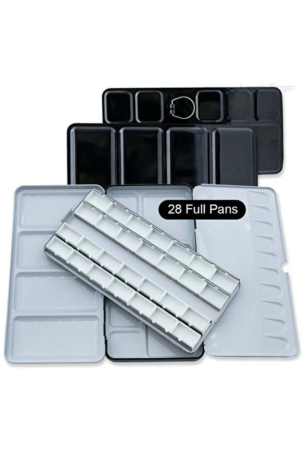 L Black-28 Empty Metal Watercolor Tin Palette Box With 14/26/52pcs Detachable Empty Watercolor Half