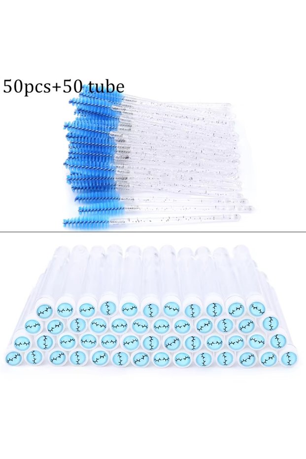 Blue 50tube 50brush 100pcs Eyelash Brush Tubes Disposable Eyelash Brush Reusable Crystal Lash Brushe