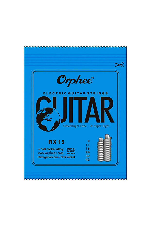 مجموعة أوتار جيتار كهربائي RX15 Orphee، 1/5/10 قطع، سلسلة RX، سداسية الشكل، مصنوعة من الفولاذ الكربوني، 6 أوتار للجيتار الكهربائي