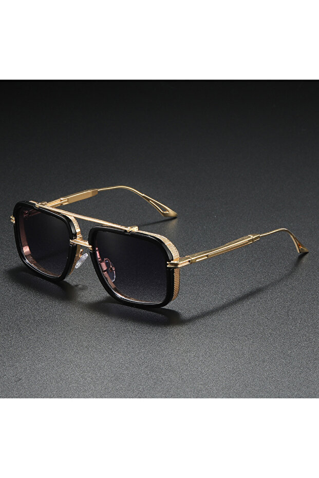 Gradient Tea Large Square Sunglasses Men Steampunk Style Metal Pilot Sun Glasses Luxury Designer Bra
