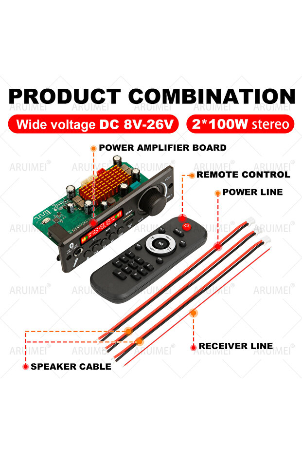 Large remote control Bluetooth 5.1 DIY 200W Amplifier MP3 Decoder Board 12V Microphone FM Radio TF U