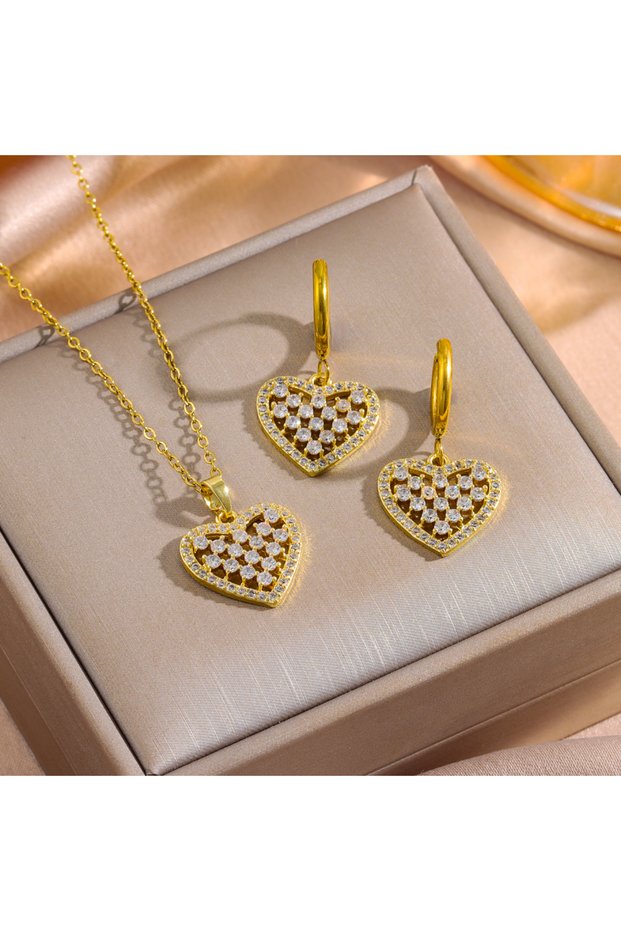 8021 set Top Luxury 18K Gold Plated Zircon Crystal Necklace Earrings For Women Female Stainless Stee