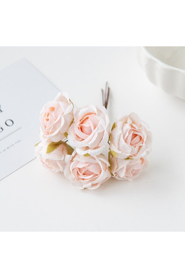 Light Pink 6Pcs Artificial Flowers Wedding Mini Bouquet Wreath Scrapbooking for Home Christmas Decor